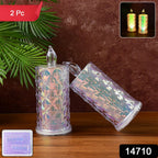 Decorative flameless LED candle lights in holographic finish on table