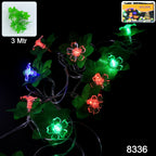 Close-up of Leaf & Flower LED Decorative String Light showing vibrant multi-colored festival lighting