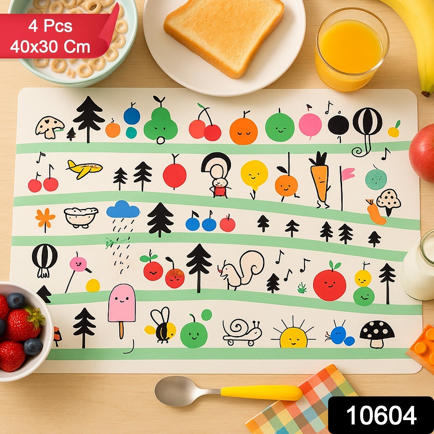 Kids friendly cartoon print dining table placemat for children