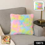 Decorative plush cushion pillow featuring rainbow colors on sofa