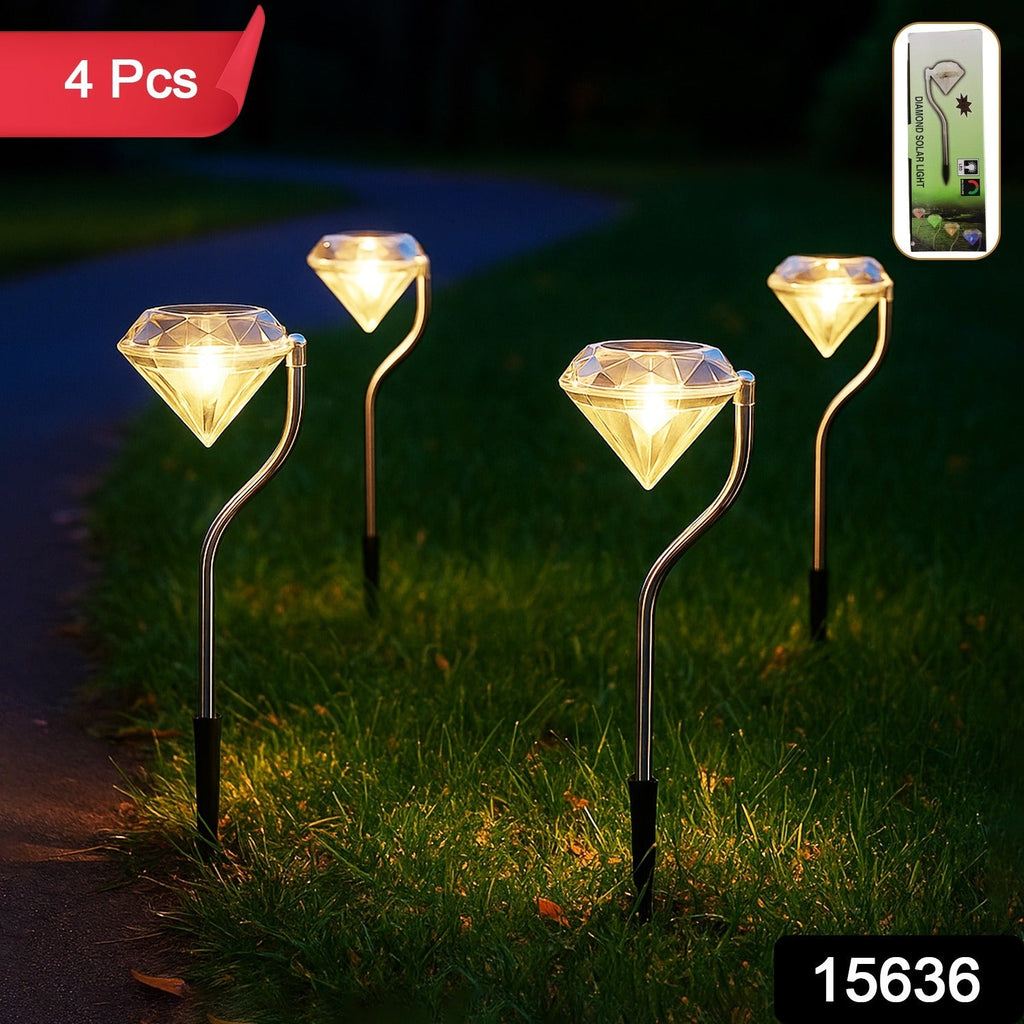 Close-up image of a diamond-shaped solar garden light head showcasing its LED bulb