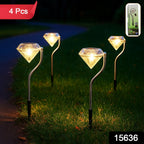 Close-up image of a diamond-shaped solar garden light head showcasing its LED bulb