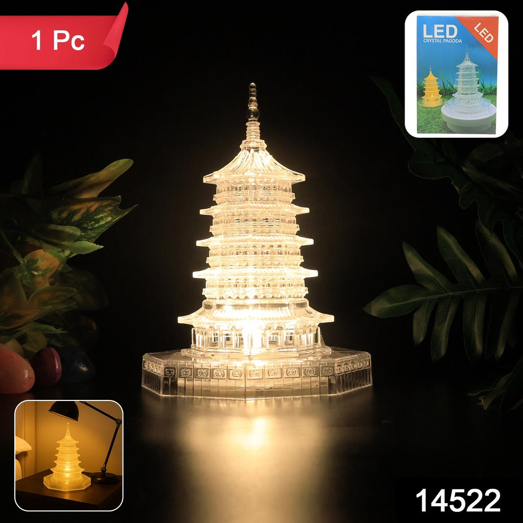 Close-up of LED illuminated crystal pagoda design light