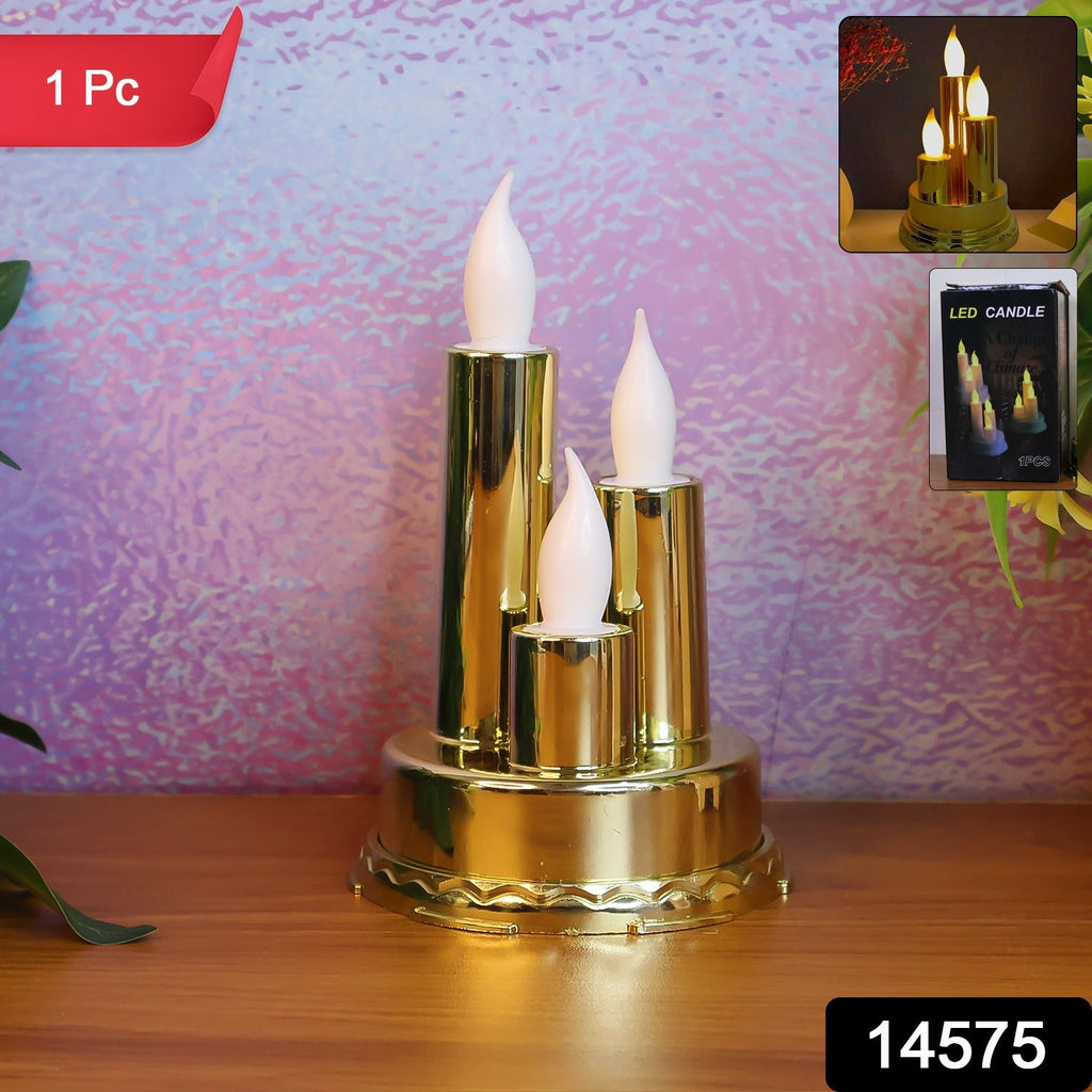 Decorative triple LED flameless candle lamp with intricate golden finish for festivals