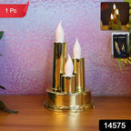Decorative triple LED flameless candle lamp with intricate golden finish for festivals