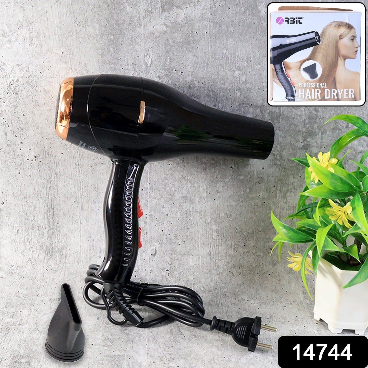 Electric hair dryer with ergonomic handle and hot cold air controls
