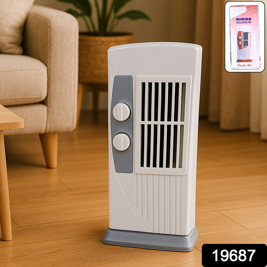 Orbit micro oscillating tower fan in use cooling a room