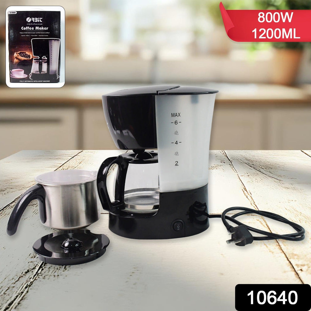 Coffee maker showing transparent water level indicator with 1200ML capacity