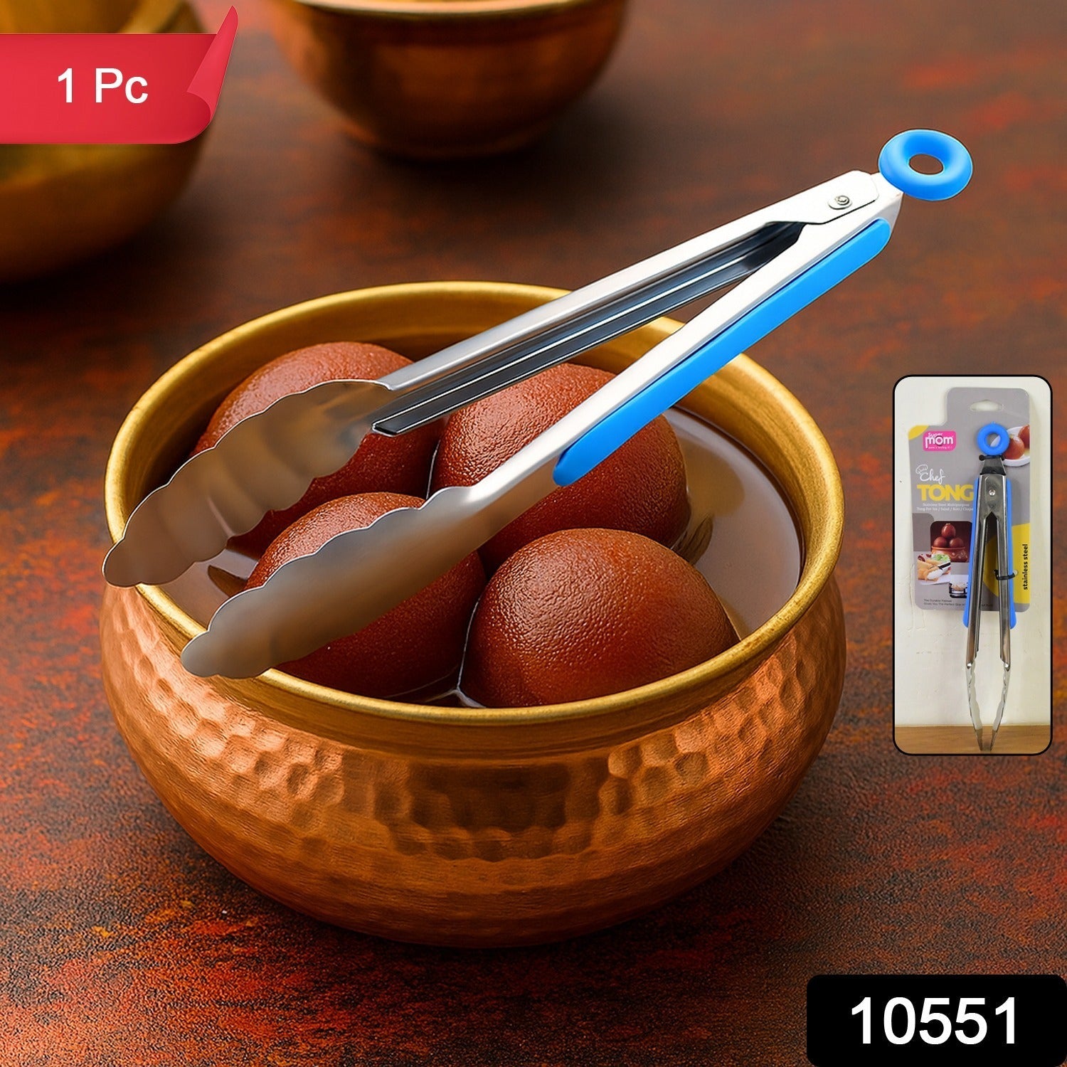 Close-up of chef serving tong suitable for cooking and serving