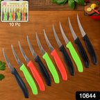 Close-up of stainless steel lemon knife with colorful handle for kitchen use
