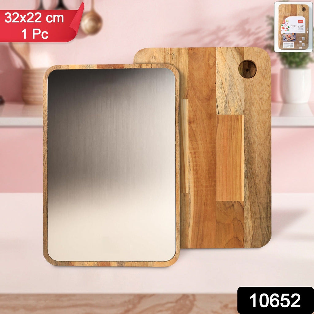 Steel Oak Cutting Board placed in a modern kitchen setting