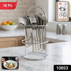 Close-up of stainless steel spoons and forks from cutlery set