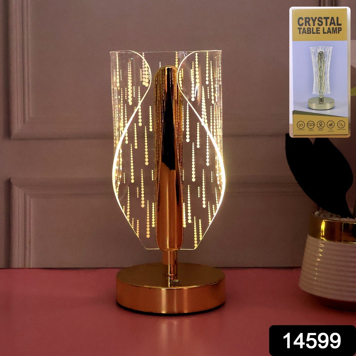 Modern crystal LED table lamp enhancing living room decor