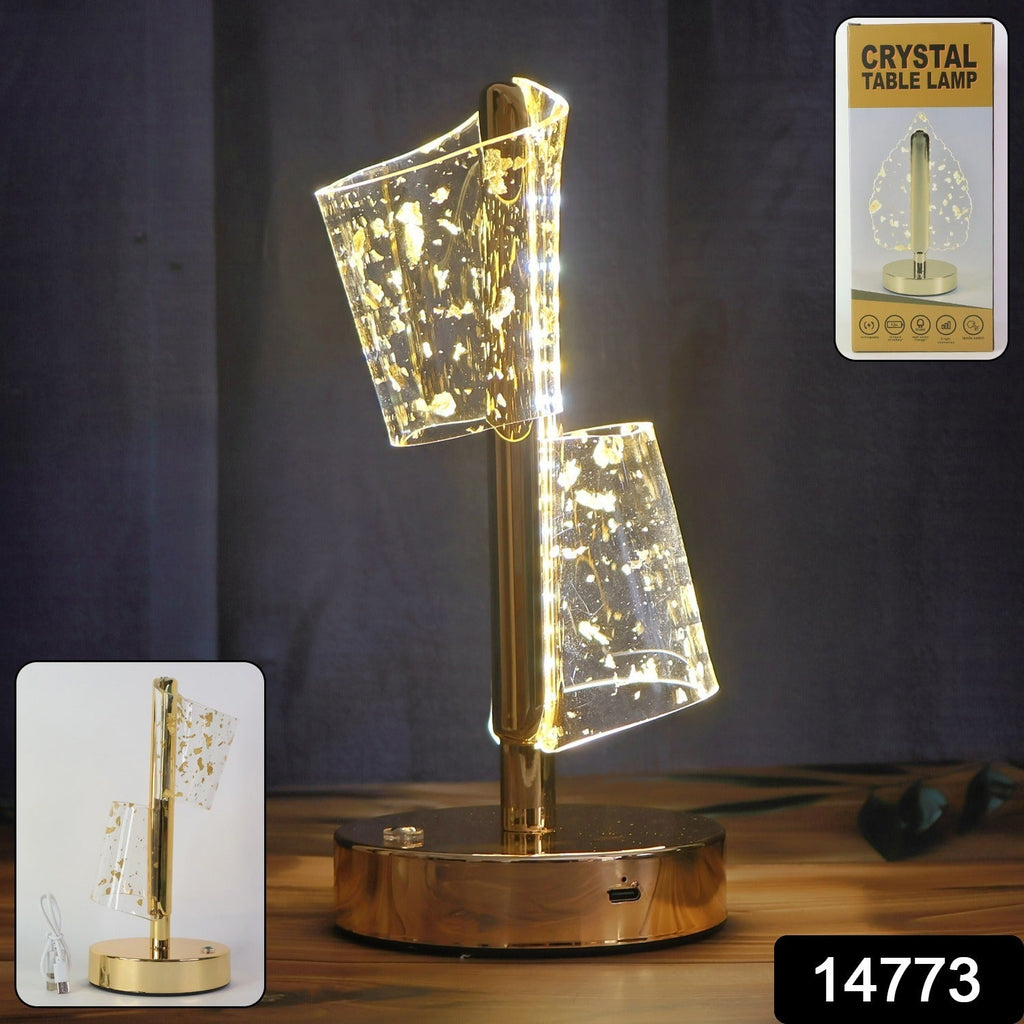LED light golden lamp with crystal-effect dual shades and USB charging port