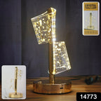 LED light golden lamp with crystal-effect dual shades and USB charging port