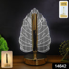 LED table lamp featuring plastic leaf design shade and golden base