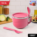 Side view of Apex 700 ML noodle bowl with handle and lid