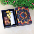 Coffee Almonds Gift Hamper with elegant golden rose and stainless steel bottle in luxury box