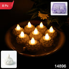 Close-up view of lotus shaped LED flameless tealight candle flickering