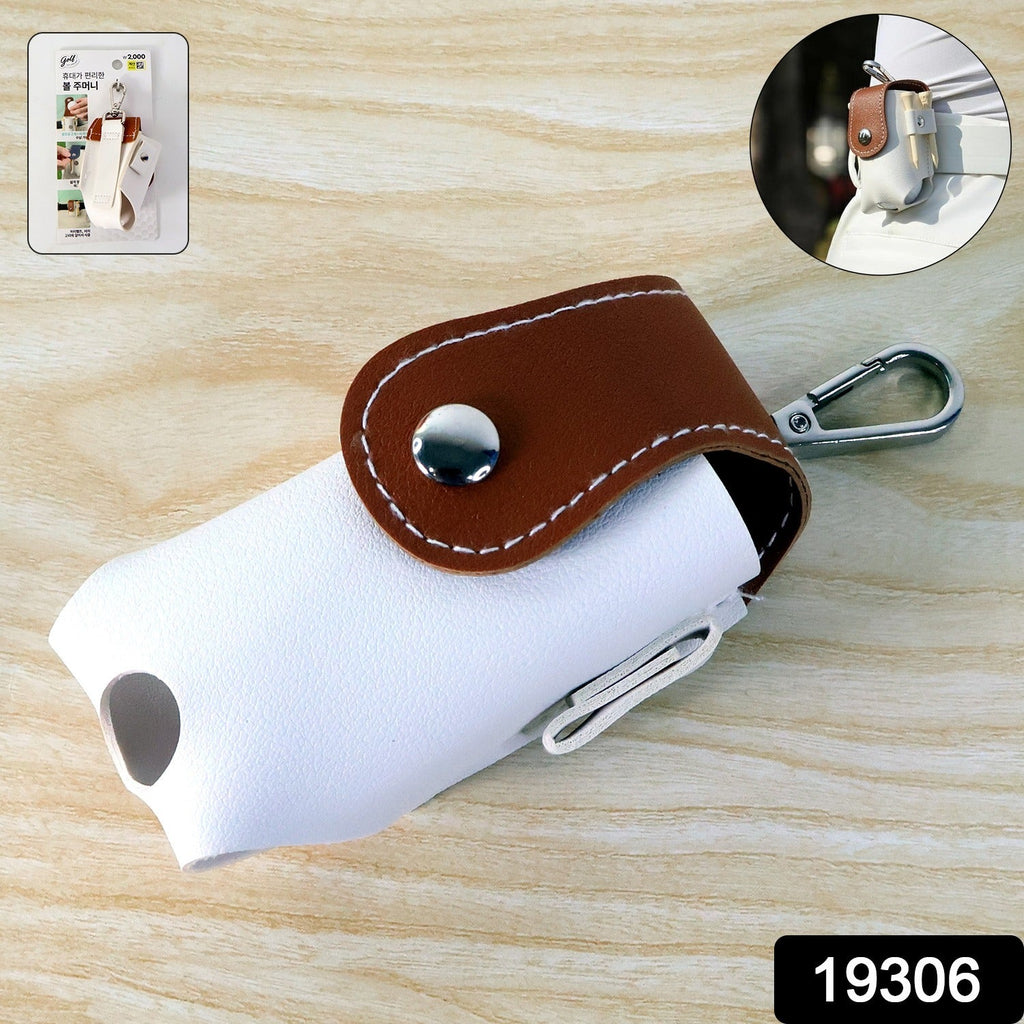 Golf tees holder pouch clipped to golf bag with a carabiner for easy access