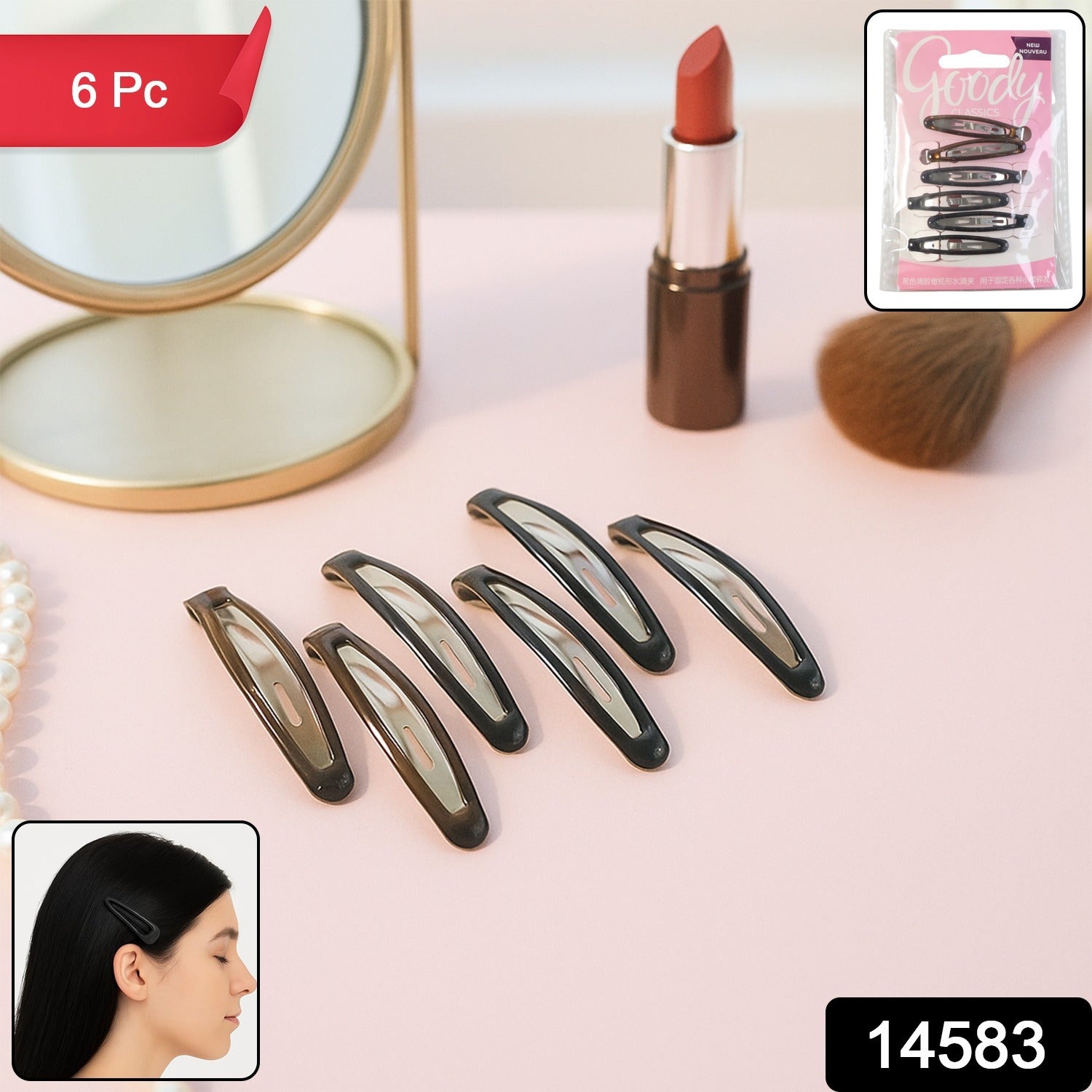 Close-up of a premium snap hair clip holding hair securely