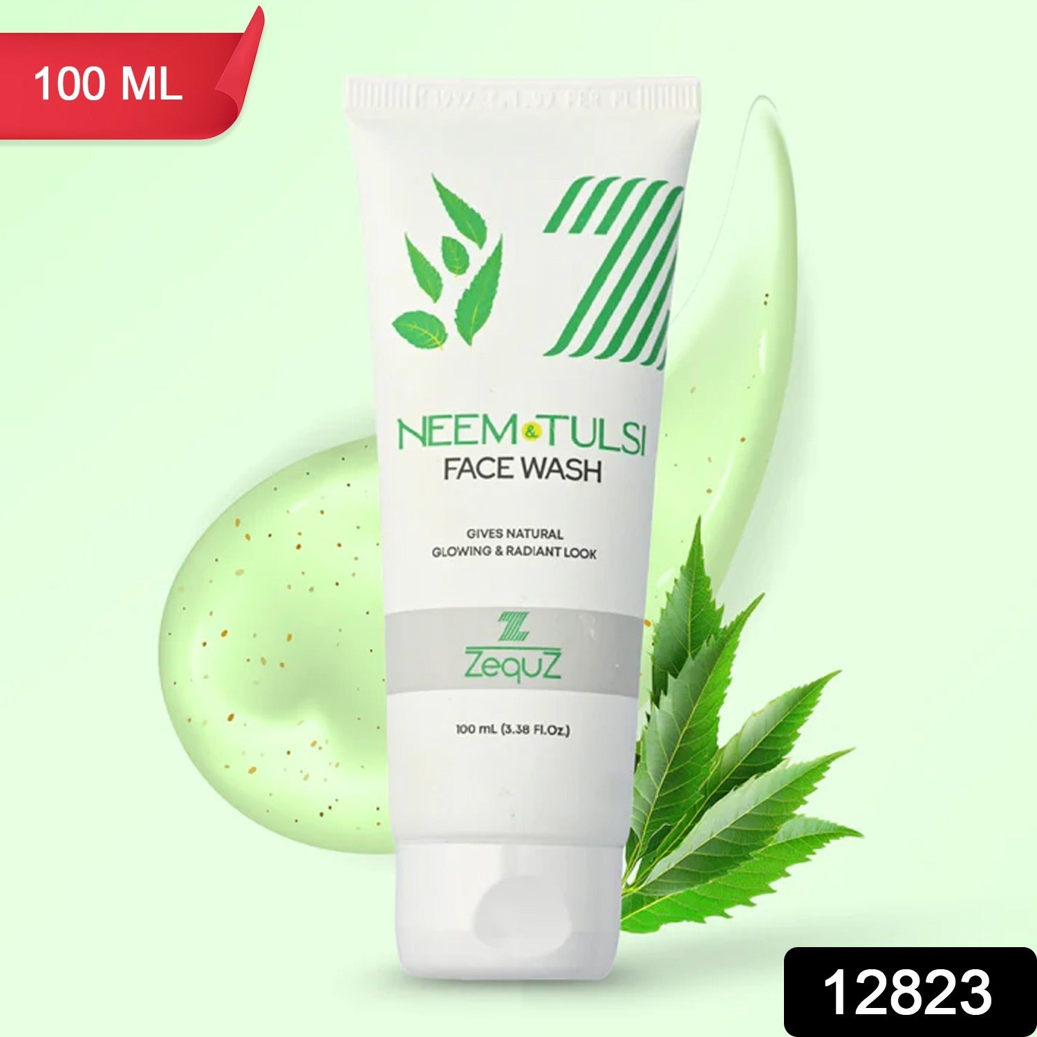 Zequz face wash packaging highlighting natural Neem and Tulsi ingredients