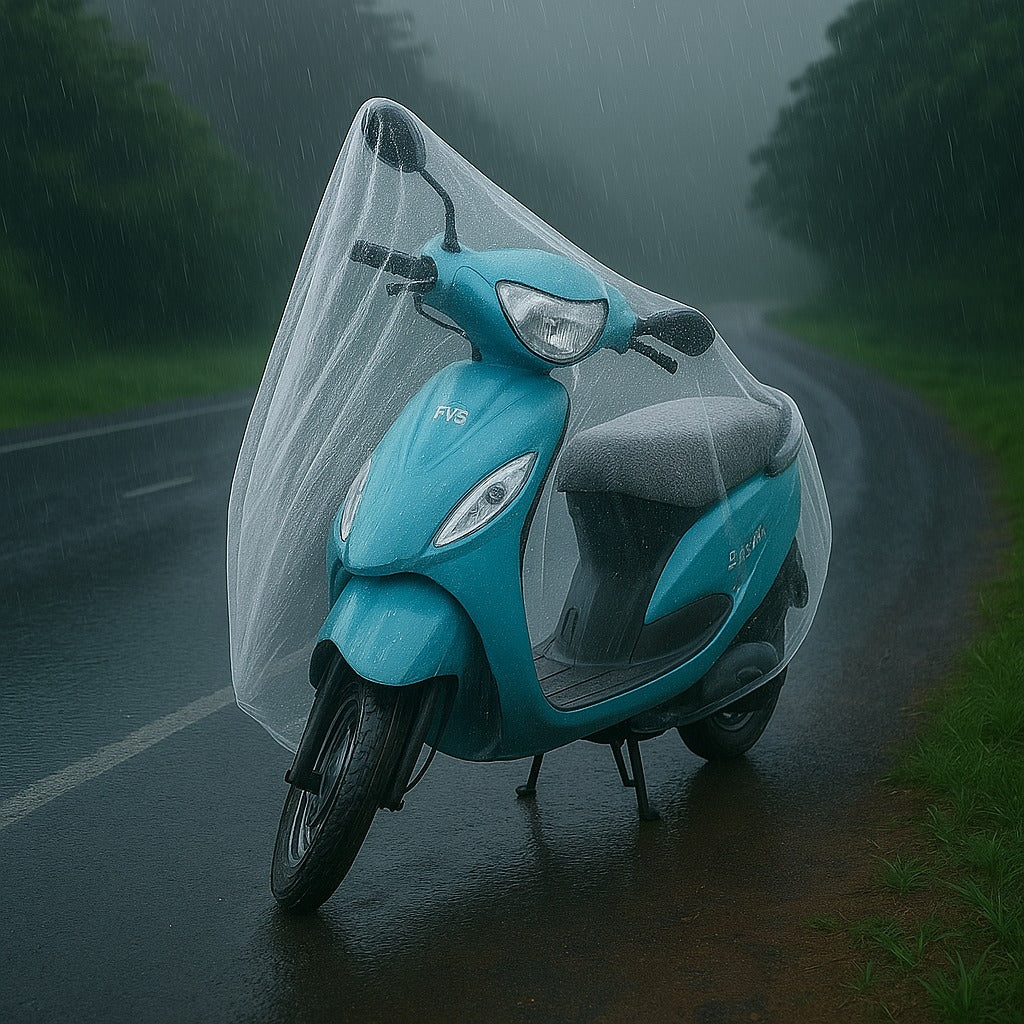 Transparent rain shield plastic cover for scooter protection during monsoon