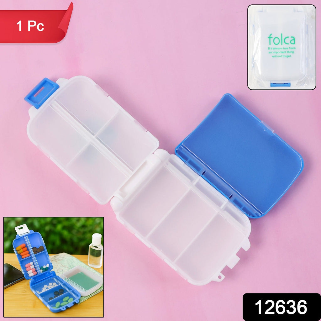 Portable blue pill organizer box in compact size