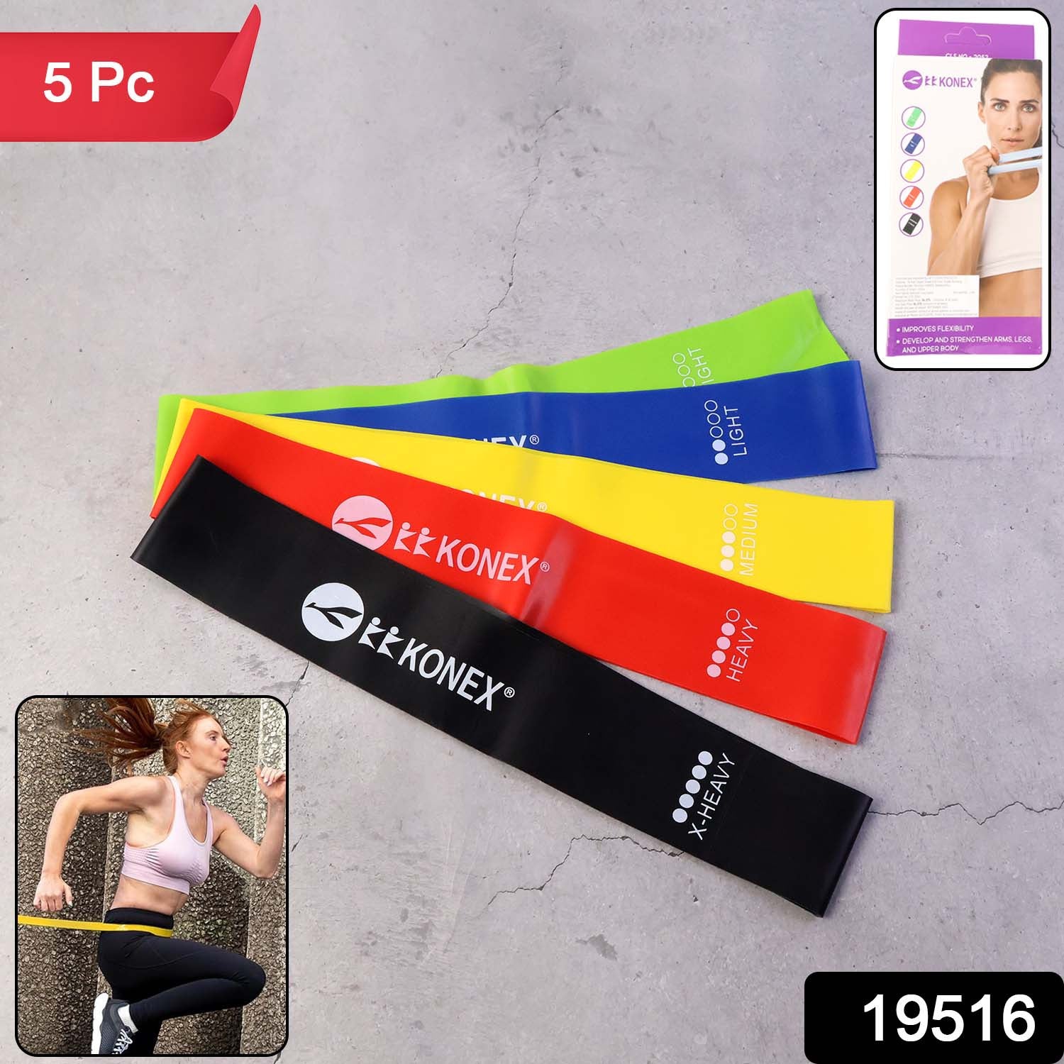 Color-coded resistance exercise band set displayed for fitness training