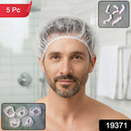 Pack of 5 disposable men's shower caps on white background