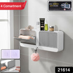 Bathroom wall organizer with multiple compartments for toiletries