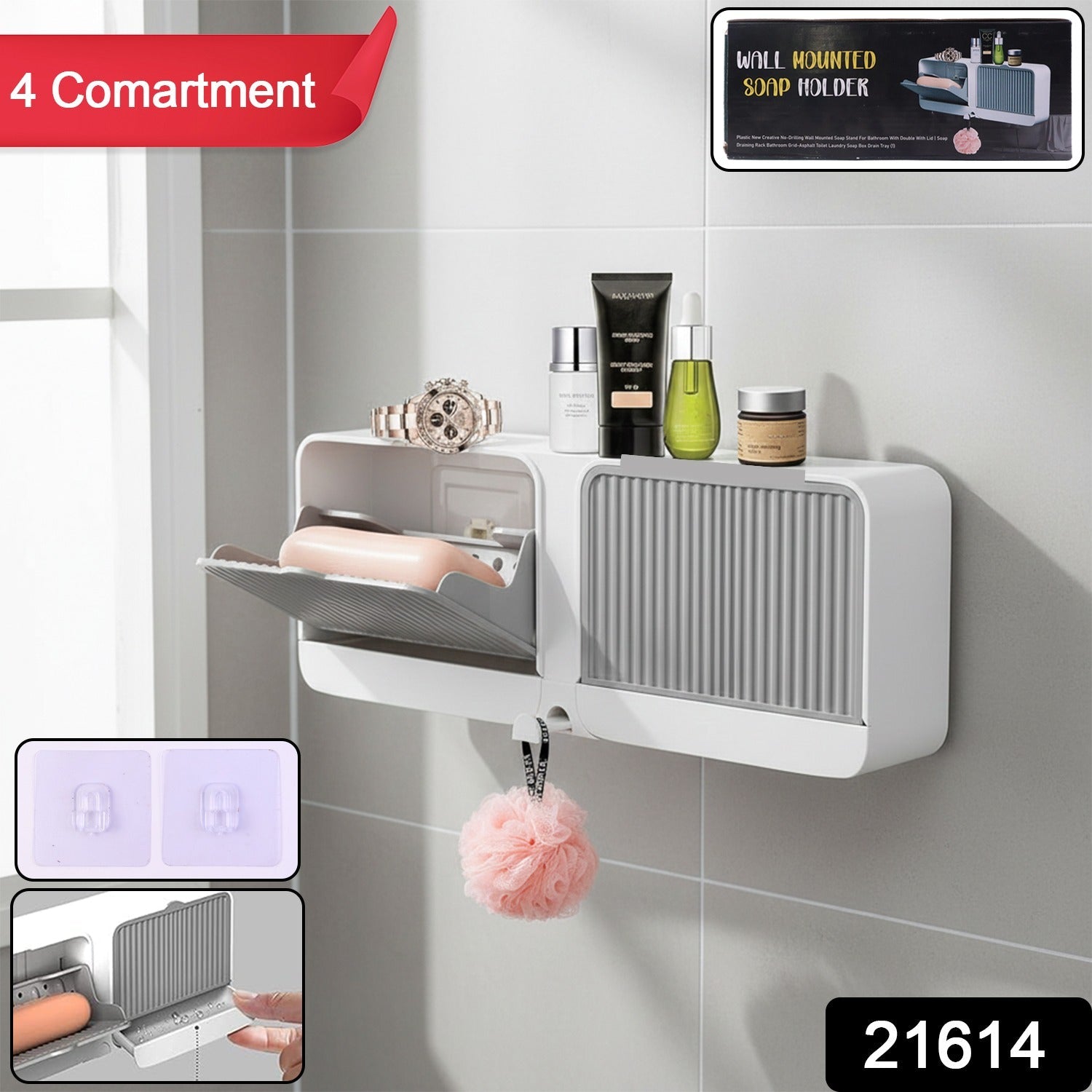 Bathroom wall organizer with multiple compartments for toiletries