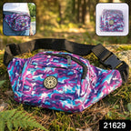 Camouflage print waist bag showing adjustable belt strap design
