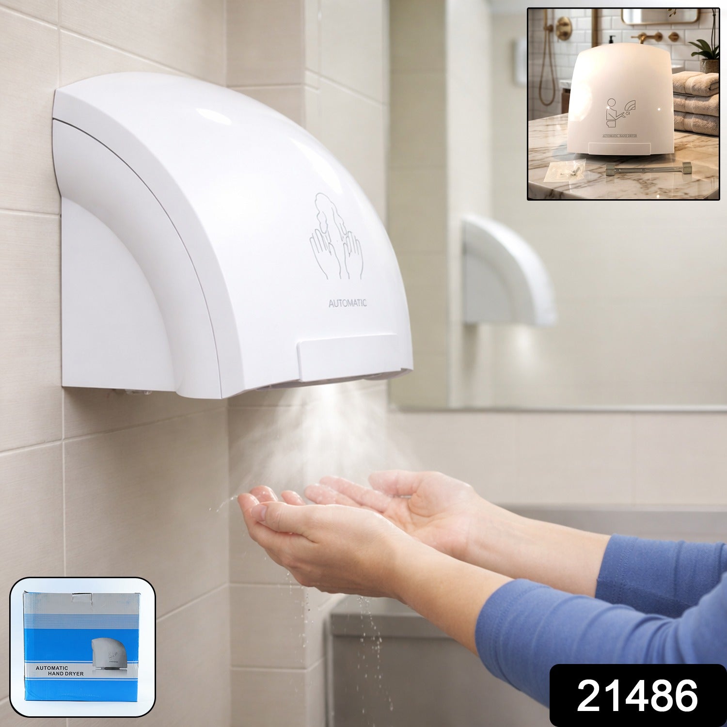 Touchless wall mounted hand dryer with fast drying airflow