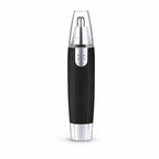 Hand holding the compact painless grooming device for nose and ear hair removal.