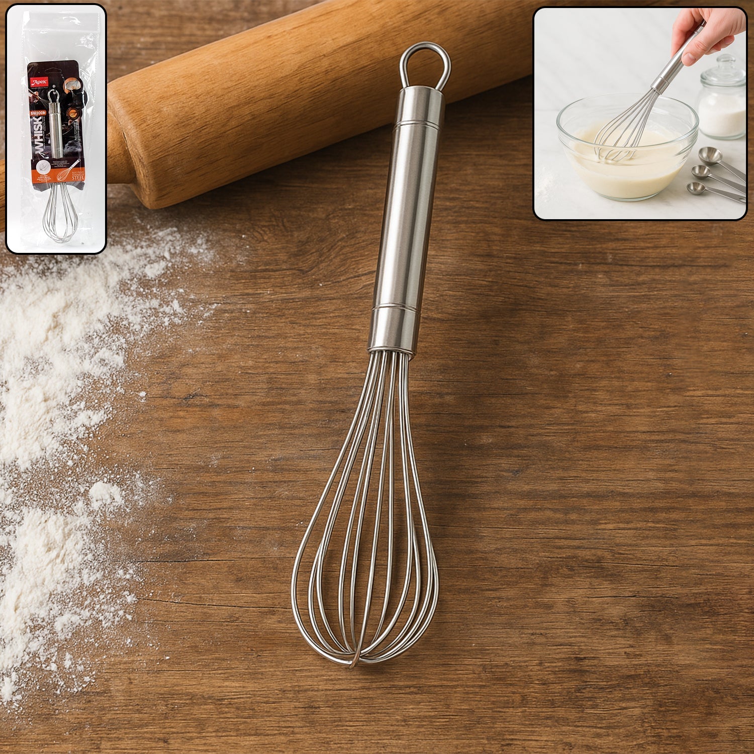 Stainless steel small hand whisk with balloon wire design for kitchen use