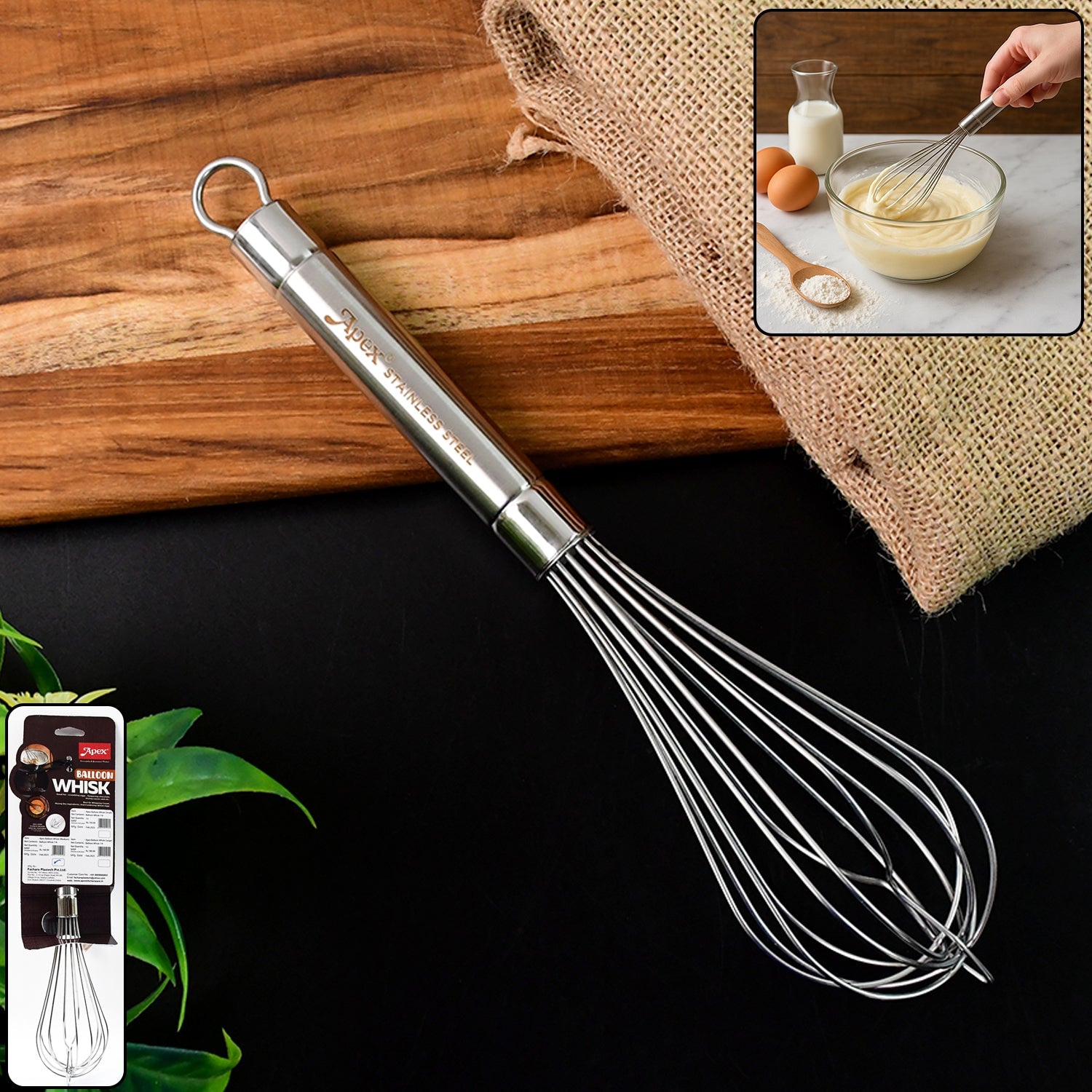 Stainless steel large hand whisk with balloon wire design