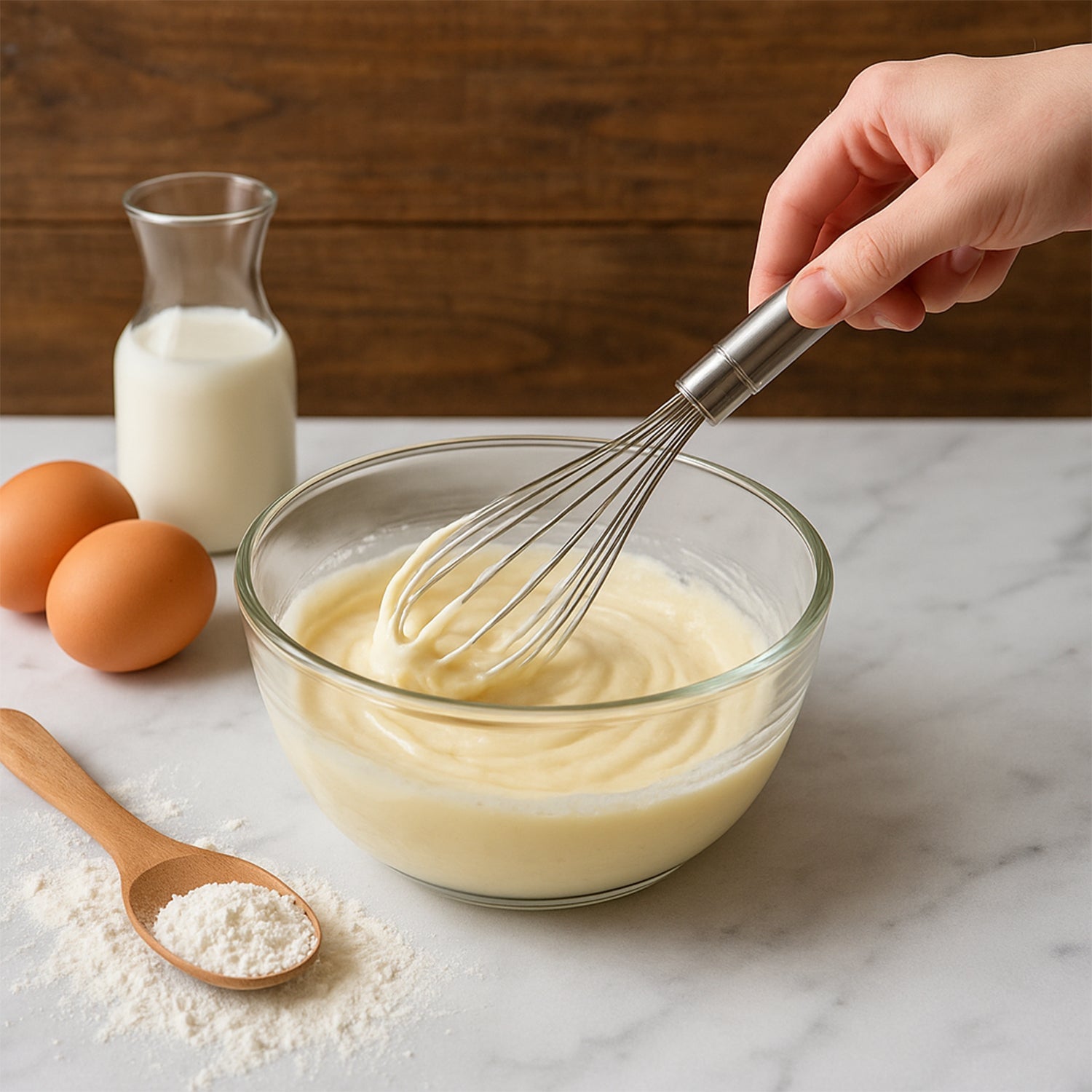 Stainless steel kitchen whisk designed for baking and cooking