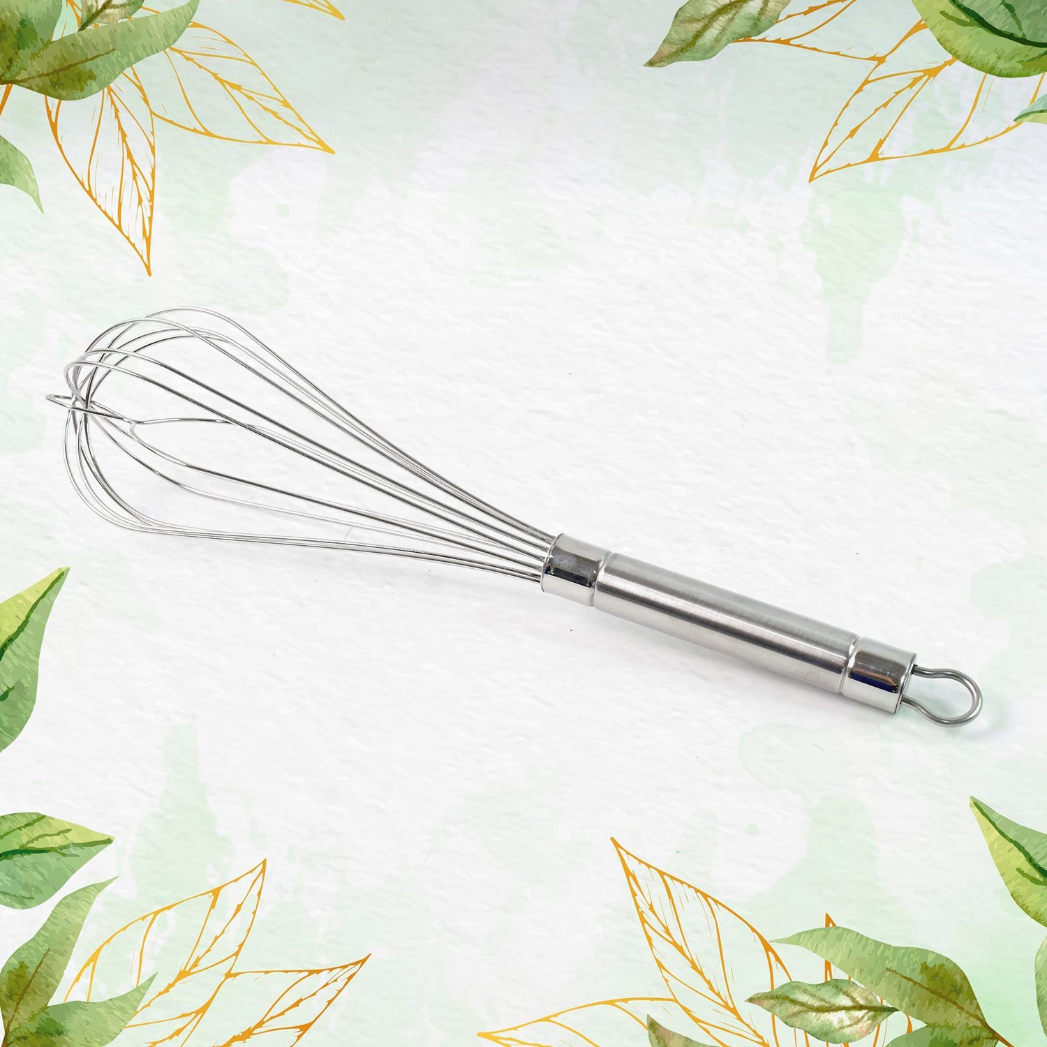 Apex stainless steel whisk resting on kitchen countertop
