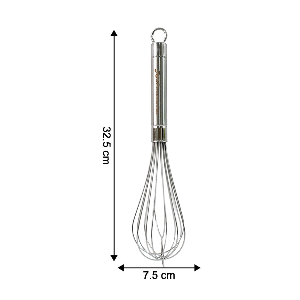 Kitchen whisk made of stainless steel with ergonomic handle