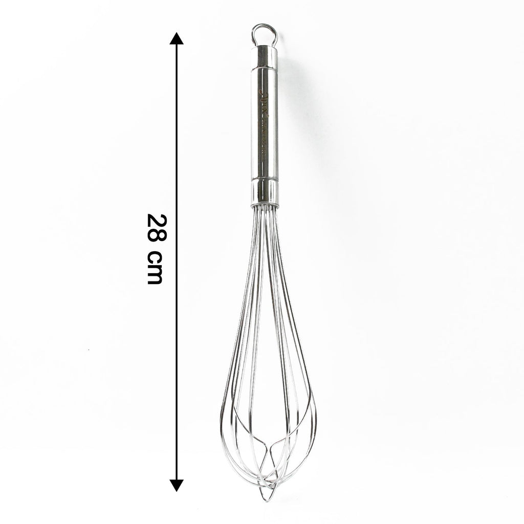 Detailed shot of polished stainless steel wires on hand whisk