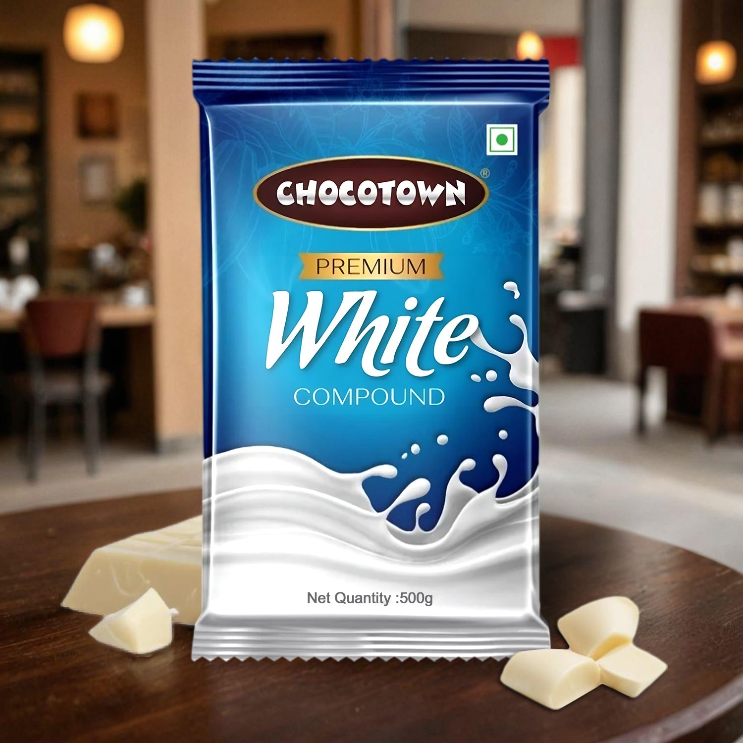 A pristine Chocotown White Compound Chocolate slab, highlighting its premium appearance.