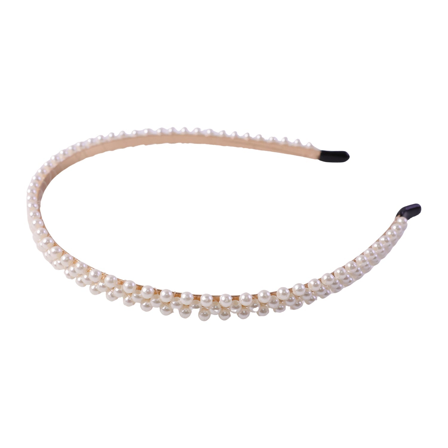 Elegant white pearl hairband, angled view showing details