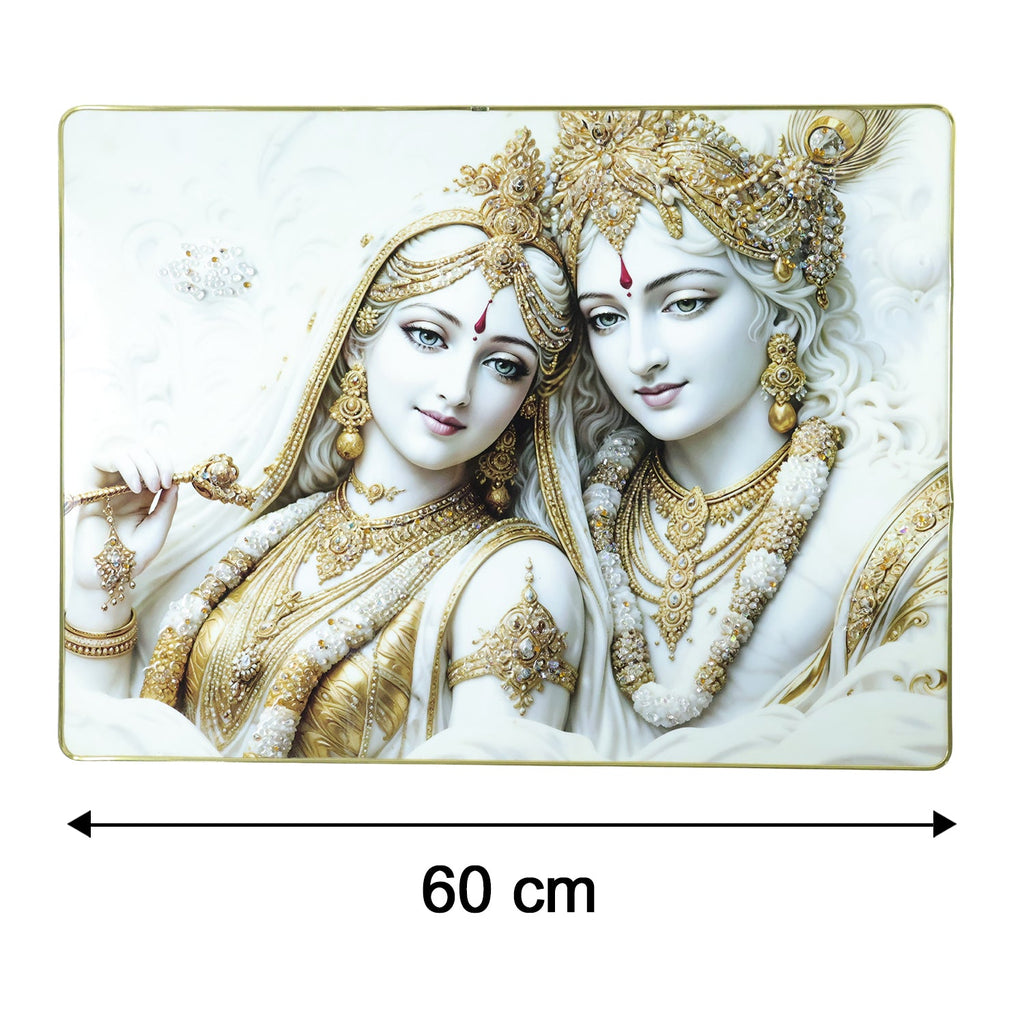 Size view of Radha Krishna wall art panel in 60x45 cm
