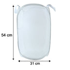 White mesh laundry basket in compact foldable design