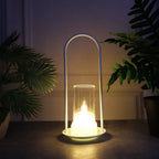 Six big wind light style decorative flameless LED candles arranged for festivity