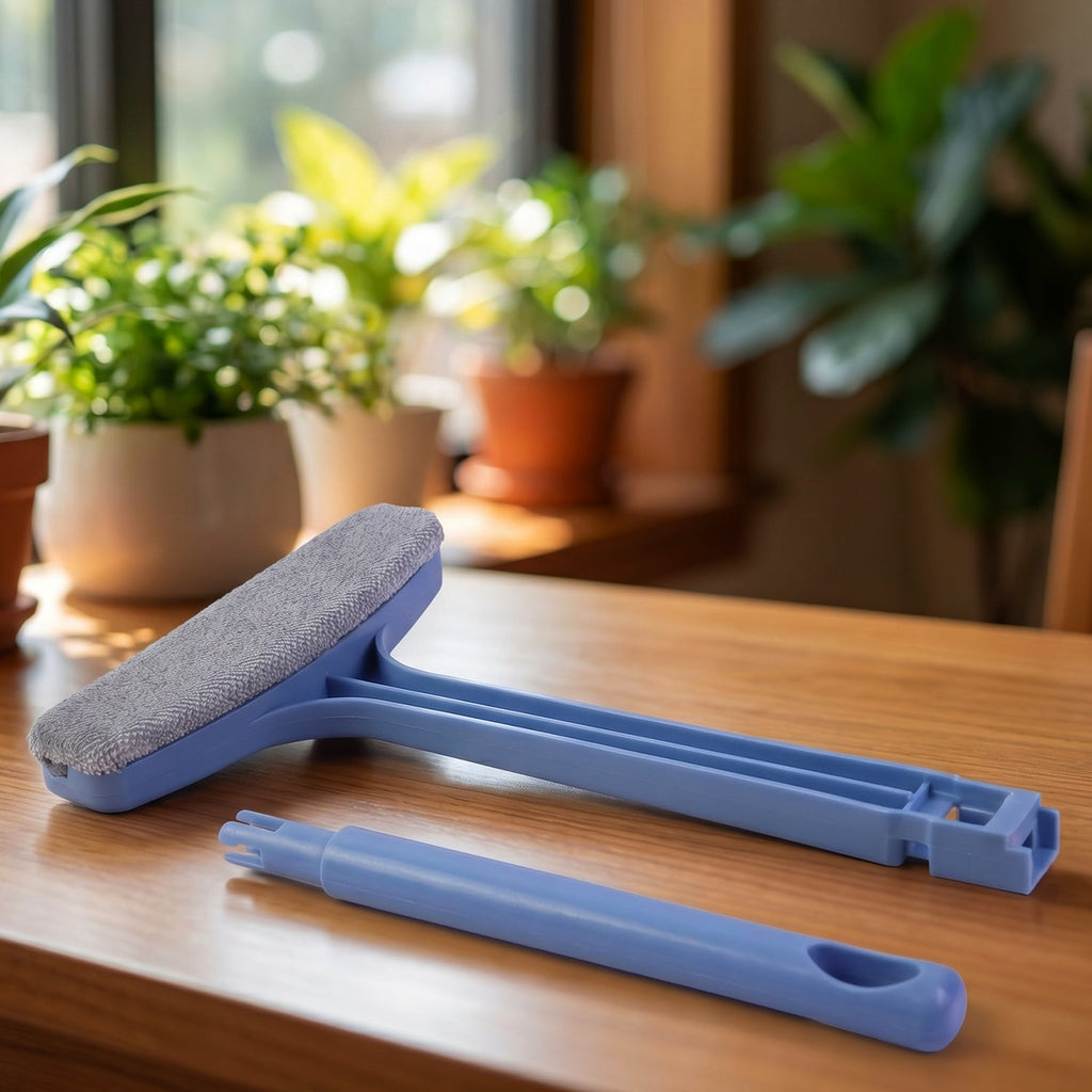 Light blue ergonomic handle grip for comfortable and secure hold while cleaning.