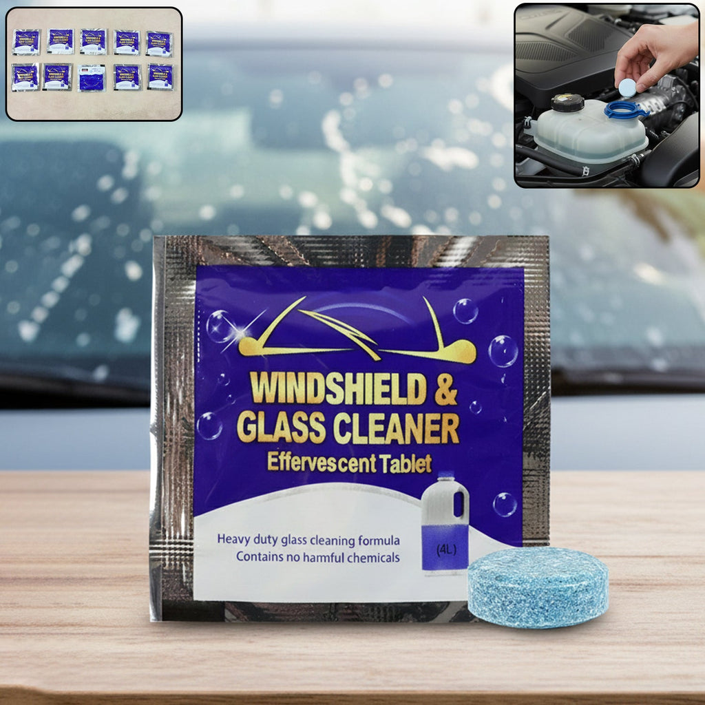 Effervescent windshield and glass cleaning tablets for cars
