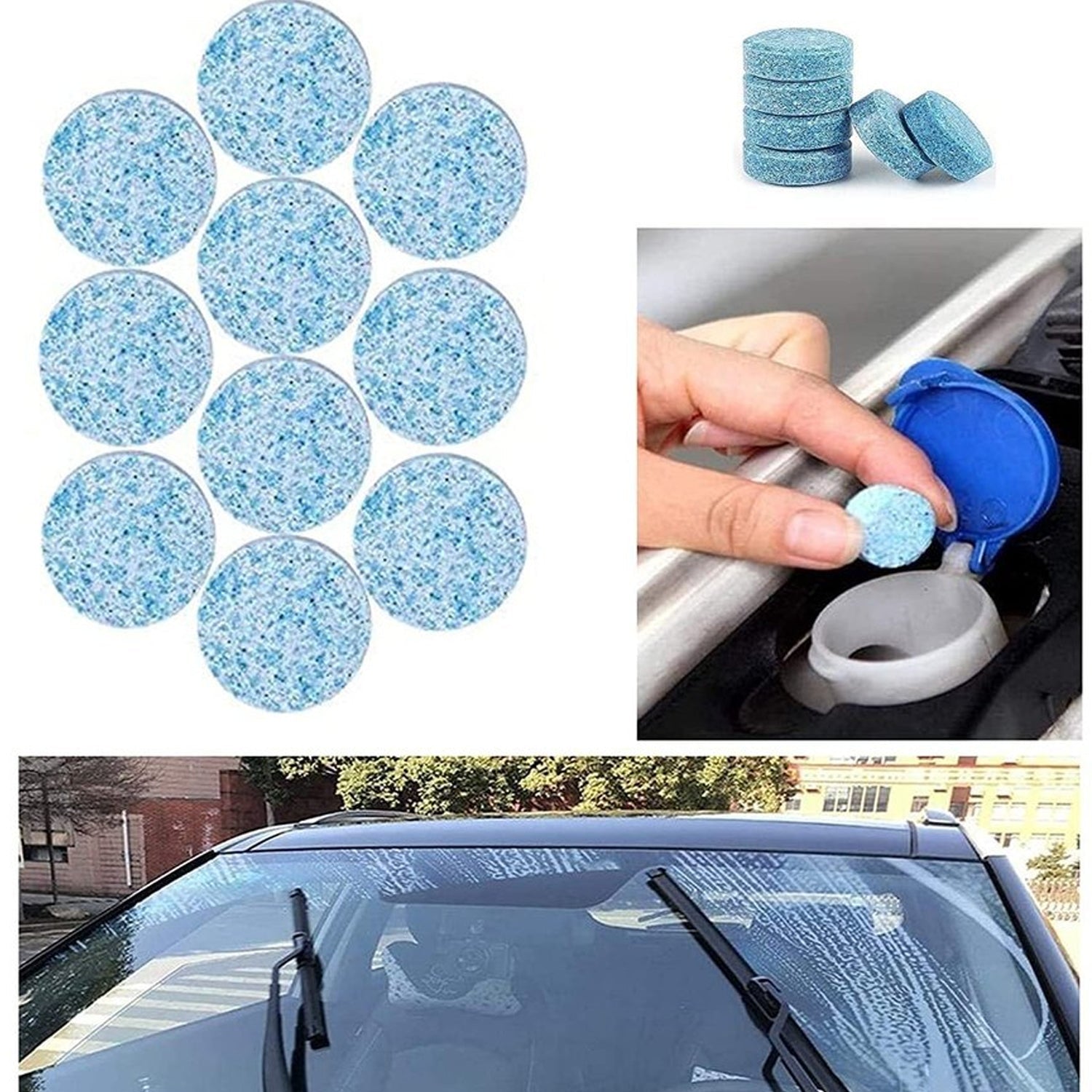 Water-repellent windshield cleaning tablets