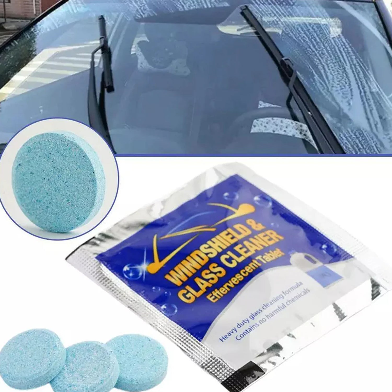 Car glass cleaner tablet for effective windshield cleaning